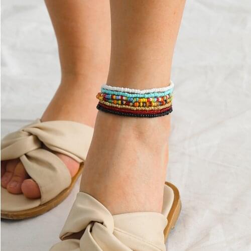 Bohemia Chain Anklets for Women Foot Accessories 2021 Summer Beach Barefoot Sandals Bracelet ankle on the leg Female 7 Piece Set