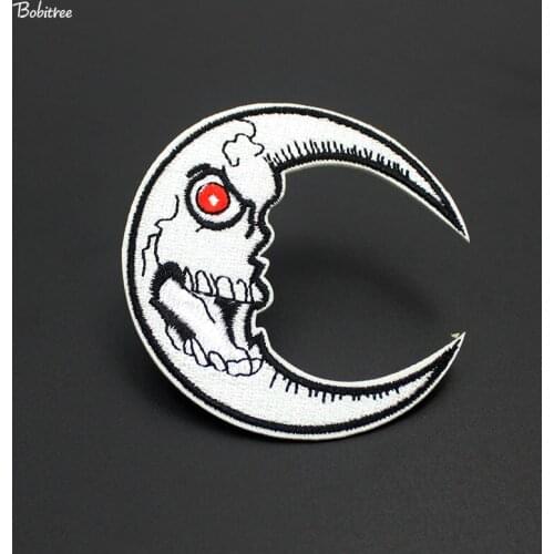 Moon shape Skeleton Patch Embroidery Hot Iron on Artistic Patches Badges Motif Applique deal with it clothing