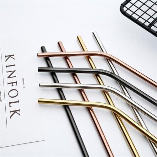 Colorful Stainless Steel Straws Reusable Straight Bent Metal Drinking Straw With Cleaner Brush Set Bar Party Accessory