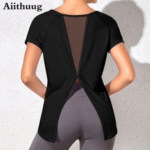 Aiithuug Womens Breezy Feeling Workout Shirts Loose Fit Short Sleeve Tee Mesh Tie Back Athletic Gym Clothes Sleeve Yoga Shirts