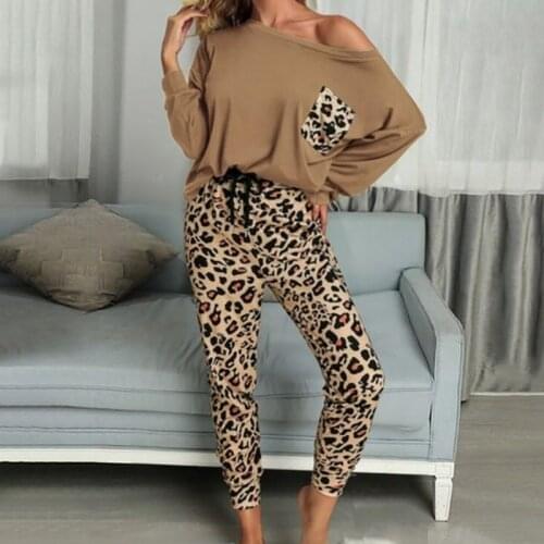 2021 Leopard Homewear Suits Women Autumn Casual T Shirts Drawstring Sweatpants Lounge Wear Fashion Pajama Sets Elastic Sleepwear
