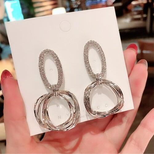 Crsytal Drop Earrings for Women Multi-layers Hollow Square Pendants Dangle Earrings Girls Geometric Statement Earrings brincos