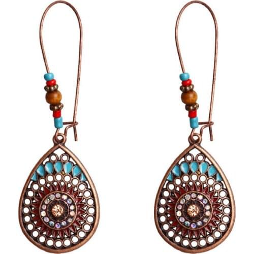 New Retro Drop Shaped Flower Earrings National Style Charm Womens Earrings Dinner Ball Party Jewelry Mothers Day Gift