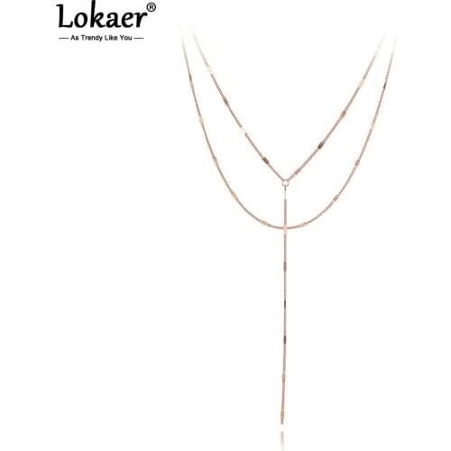 Lokaer Original Design Stainless Steel Double-layer Chain Choker Necklace Bohemia CZ Crystal Pendant Necklace For Women N20116