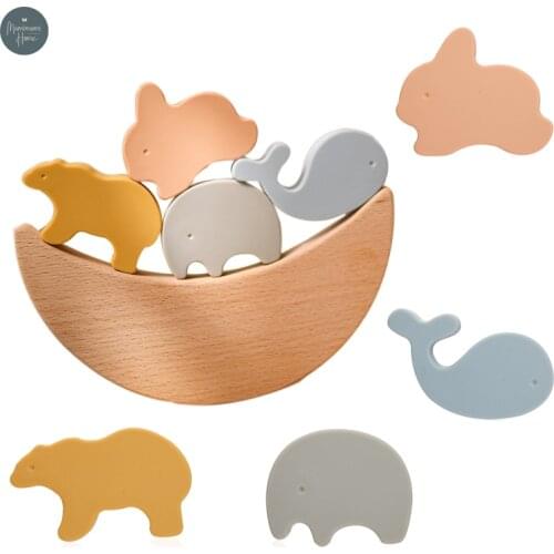 1 Set Baby Toy Silicone Montessori Animal Balance Blocks DIY Creative Stacking Balance Game Baby Puzzle Toy Games Christmas Gift