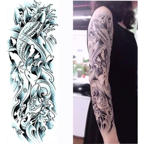 1 Piece Full Arm Tattoo Sticker Fish Wave Design Body Art Water Transfer Women Men Temporary Tattoo Sticker