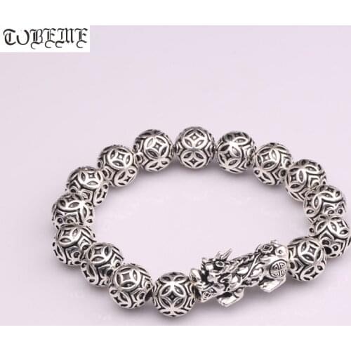 100% 990 Silver Fengshui Pixiu Beads Bracelet Good Luck Wealth Piyao Beaded Bracelet Lucky Beast Bracelet
