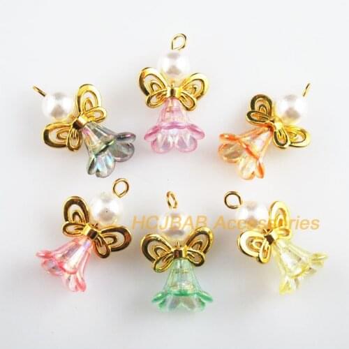 18 New Butterfly Angel Charms Mixed Acrylic Gold Color Wings Pendants 17.5x26mm