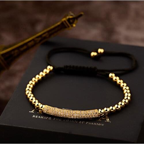 2020 Simple Bracelet Long Curved Micro-inlaid Zircon 4mm Copper Beads Retractable Charm Bracelet Men and Women Jewelry Gifts