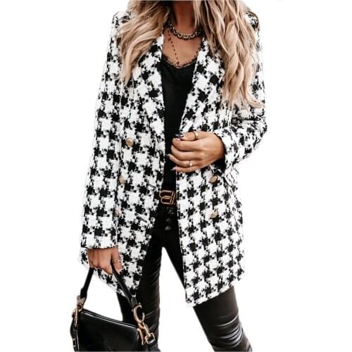 2021 Autumn Cardigan Outerwear Ladies Long Sleeve Suit Collar Double Breasted Woolen Jacket Vintage Slim Elegant Women Coats