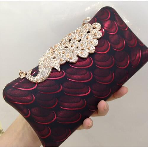 20x11CM New Diamond-studded Peacock Leather Dinner Bag PU Banquet Bag Bridal Evening Gown Women a6766