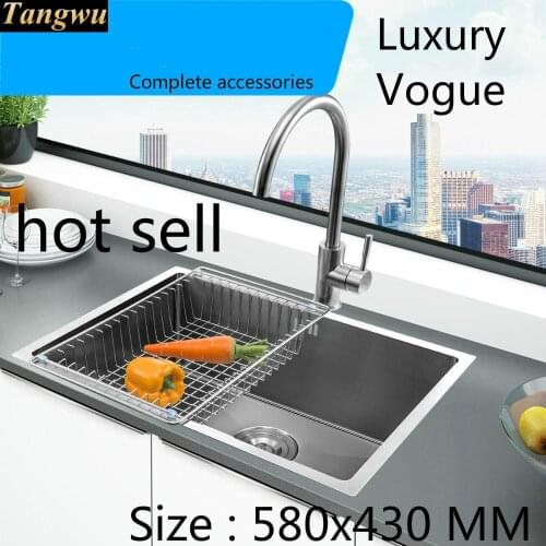 A Free shipping Fashion kitchen manual sink single trough common durable food-grade stainless steel hot sell 580x430 MM