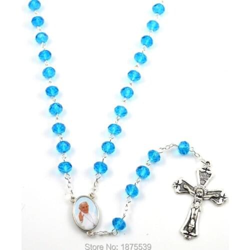 Francis catholic rosary with blue faceted crystal bead good quality rosary