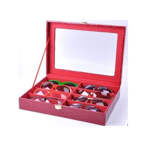Fashion wooden stucture synthetic leather 8-grid glasses/suglasses storage box jewelry organizer for sunglass YJ005