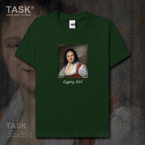 Personality fashion oil painting mens t-shirt Gypsy Girl retro print Short sleeve clothes cotton summer Fashion Streetwear tops