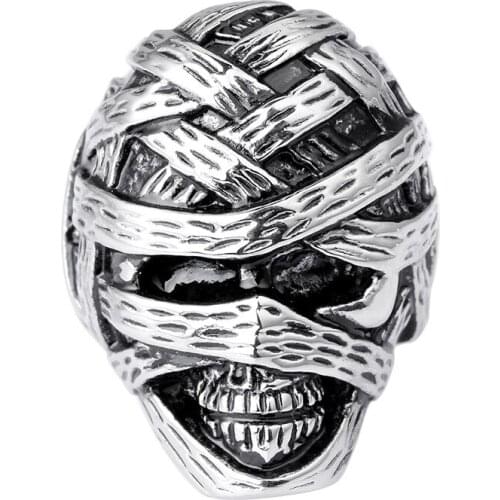 2021 Retro Stainless Steel Ring Alternative Personality Mens Mummy Skull Ring Jewelry Wholesale EDC Self Defense Tool