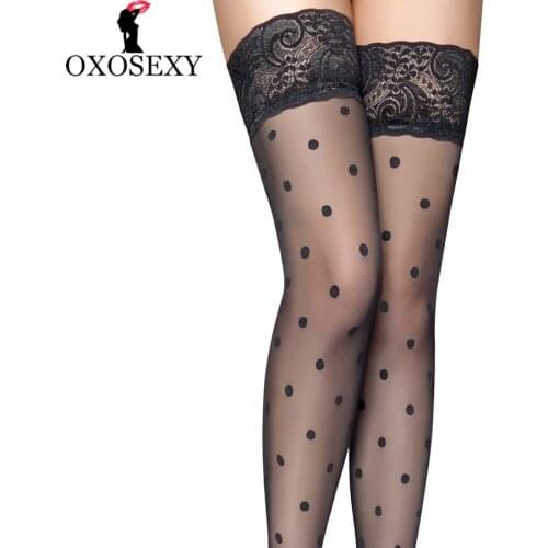 Ultra-thin Widen Lace Skin Black Dot Women Sexy Stockings Fishnet Stocking High Over Knee Thigh High Stockings Sexy Lingerie 362