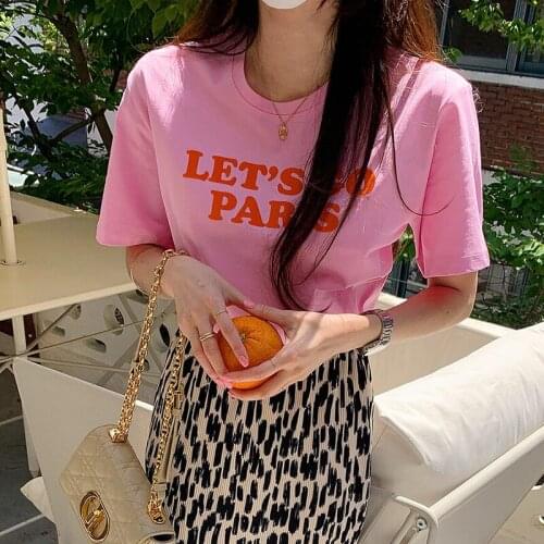 Korea Chic Summer Simple Wild Letter Printing Round Neck Pullover Loose Casual Short-Sleeved T-Shirt Top Women