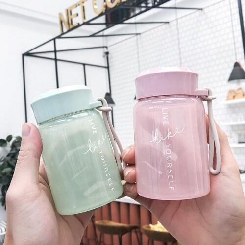 Lovely Candy Colour Glass Water Cup Portable Cute Water Bottle with Rope for Girls Children Gift for Outdoor Travelling 220ml