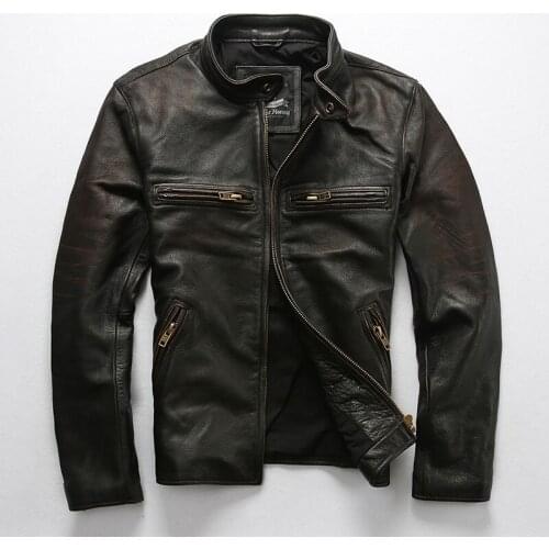 Mens Genuine Leather Black Jackets High Quality Spring Autumn Outwear Cowhide Vintage Classic Motorcycle Rider Jacket for Male