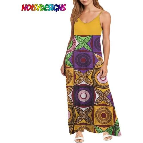 NOISYDESIGNS Ankara Geometry Prints Summer Strap Dress Seaside Sling Casual Large Size Sleeveless V-Neck Casual Midi Dress 2021