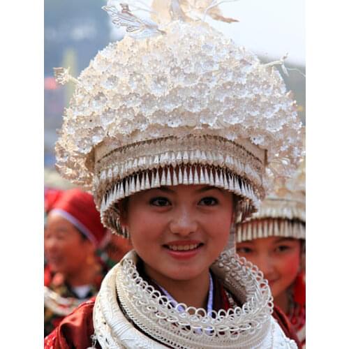 Miao Silver Ethnic Fashion Minority Group Miao Hat Necklace Bracelets Full Set Accessories Huang Ping District Miao Accessories