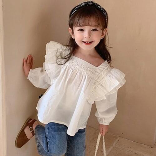 Adorable Princess Girls Blouse Spring Fall Double Layers Lace Sleeve Shirt for Girls Tops Children Shirt Jackets Outwear