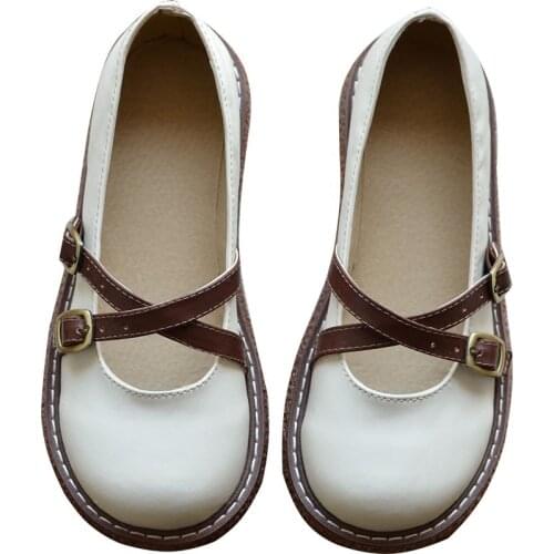 Mori literary thick-bottomed big head shoe handmade comfort wild doll shoe Japanese retro womens single shoes flat casual shoe