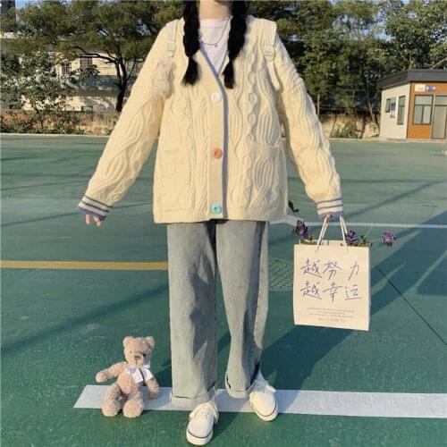 New Preppy Style Sweet Knitted Cardigan Korean Style Female Student Fashion Sweater Loose Top Coat