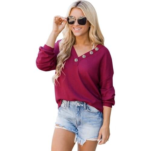 Solid Color V-neck Plus Size Sweatshirts Women Long Sleeve Button Pullover Streetwear Tops Ladies Casual Elegant Sweatshirt