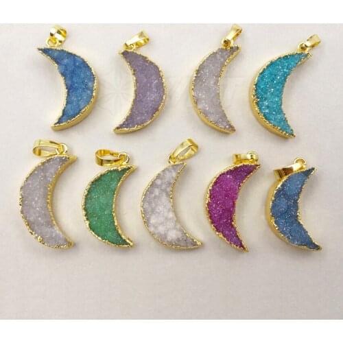 WT-P1237 WKT Wholesale Shinning Colorful Natural Stone Jewelry Moon Shape New Coming Gorgeous Necklace Pendant