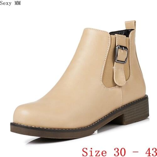 Autumn Women Med Heels Ankle Boots Booties Motorcycle Shoes Woman Low Heel Short Boots Small Plus Size 30 31 32 33 - 40 41 42 43