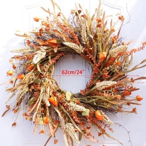 24 inch Fall Wreath Front Door Wreath Grain Wreath Harvest Gold Wheat Ears Circle Garland autumn wreath for Front Door Wedding