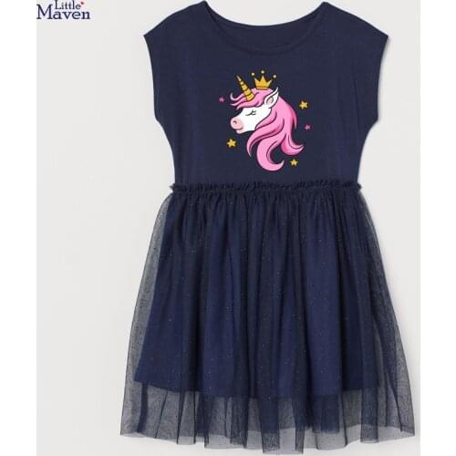 Frocks for Girls 2021 Summer Baby Girl tulle Vestiods Children Clothes unicorn print black tutu Dresses for Kids 2-7 Years S1040