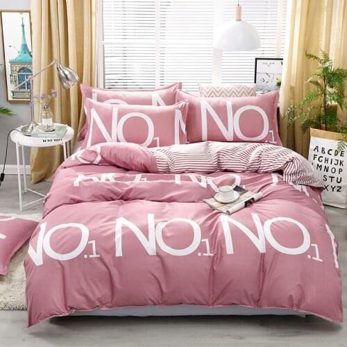 Simple Bedding Set Pink NO 1 Pattern Duvet Cover Sheet Set With Pillowcase Set Full Queen Size Girls Bedclothes