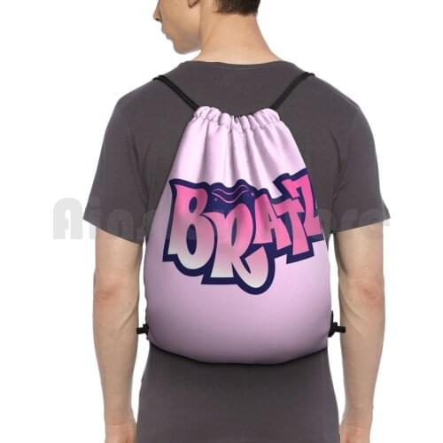 Purple And Pink Bratz Logo Backpack Drawstring Bag Riding Climbing Gym Bag Cartoon Pixelated Vinyl Aesthetic Vaporware