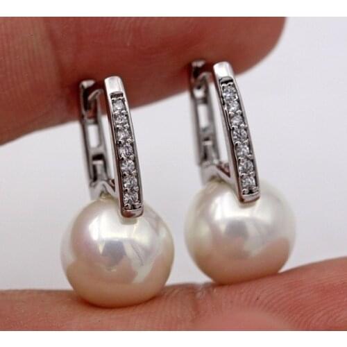 Luxury Female White Pearl Small Earrings Charm Gold Silver Color Clip Earrings For Women Cute Round Zirconia Wedding Earrings