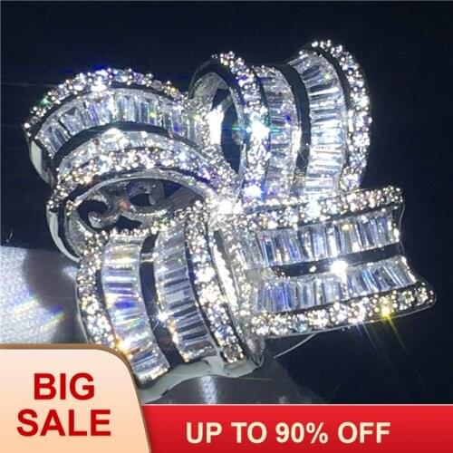 Handmade Big Flower Jewelry Silver color ring AAAAA Zircon Cz Party wedding band rings for women Gift