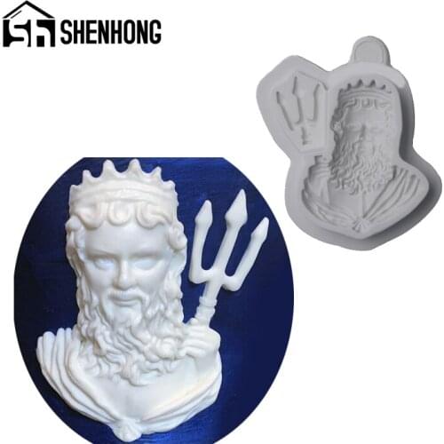 SHENHONG King Neptune Bust Mould Cake Decorating Fondant Silicone Molds GumPaste Craft Candy Dessert Baking Pastry Form