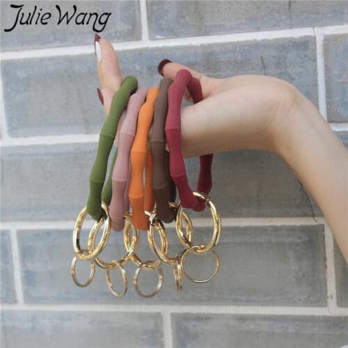 Julie Wang Silicone Bracelet With Key Ring Bamboo Shape Outdoor Sports Bangle Fashion Wristband Women Bracelet Jewelry Accessory
