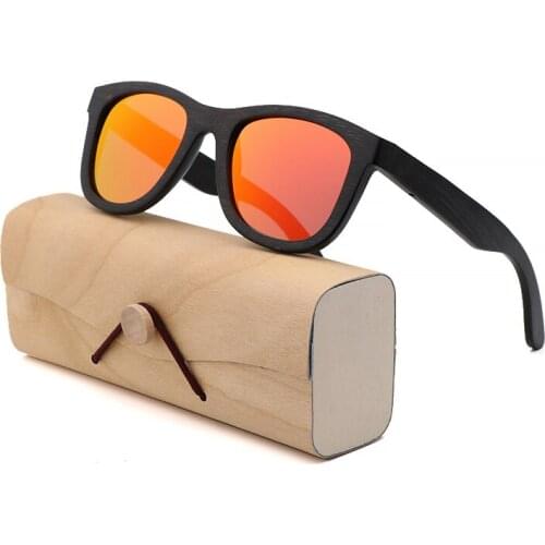 Handmade Natural Bamboo Black Popular Women Man Sunglasses Female UV 400 Polarized Glasses With Box