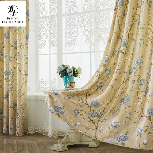 Jacquard Curtains for Living Dining Room Bedroom European Printing High Blackout Curtain Finished