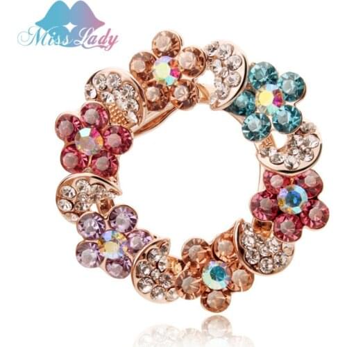 Miss Lady 2 Color Select Elegant Gold color Flowers Brooches Full Crystals Brooches Pins Accessories Wedding For Women MLY5586