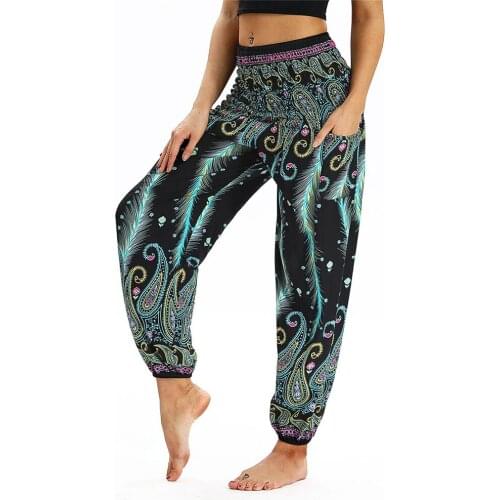 Women Boho Sweatpants Stacked High Elastic Eaist Fitness Wear Ladies Feather Print Cool Sweatpants Femme Sarouel Pantalons