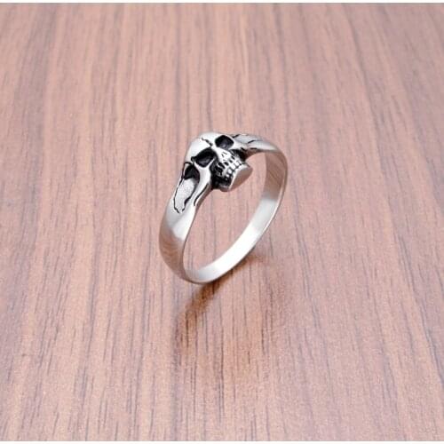 Free Shipping Punk 316L Stainless Steel Silver Color Death Skull Ring For Women Unique Vintage Biker Jewelry Gift