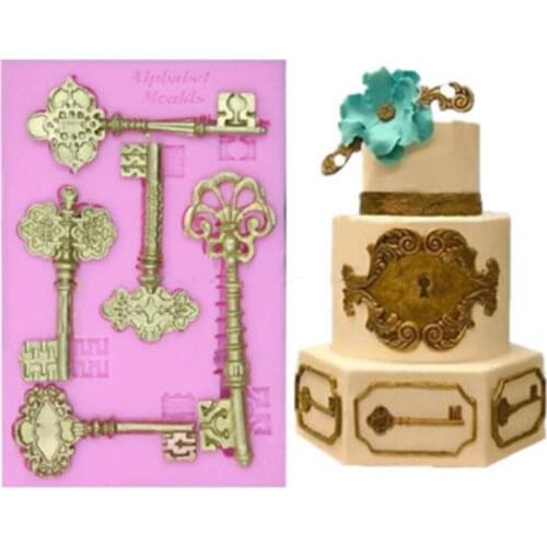 1PCS Many Vintage Keys Shape Lace Mold Cake Mold Cake Decorating Tools Mold Silicone Mold Fondant Silicone Cake Tools