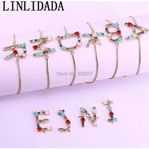 10Pcs Fashion Jewelry Crystal CZ Zircon Micro Pave A- Z Letter Connector Bracelets For Women Gold Slide Chains Initial Bracelet