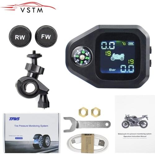 2021 Motorcycle TPMS LCD Color Screen motorbike Tire Pressure Monitoring System Tire Temperature 2PCS External Sensor