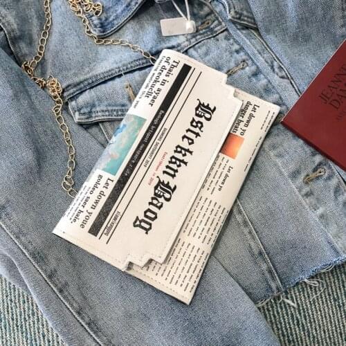 2021 Personality Inkjet Newspaper Clutch Bags PU Letter Magnetic Clasp Shoulder Messenger Bag Chain Party Bag Envelope Bag Women