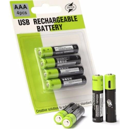 4pcs ZNTER 1.5V 400mAh AAA Mirco USB Rechargeable Battery Lithium Polymer Battery for Digital Cameras Remote Controls Cell